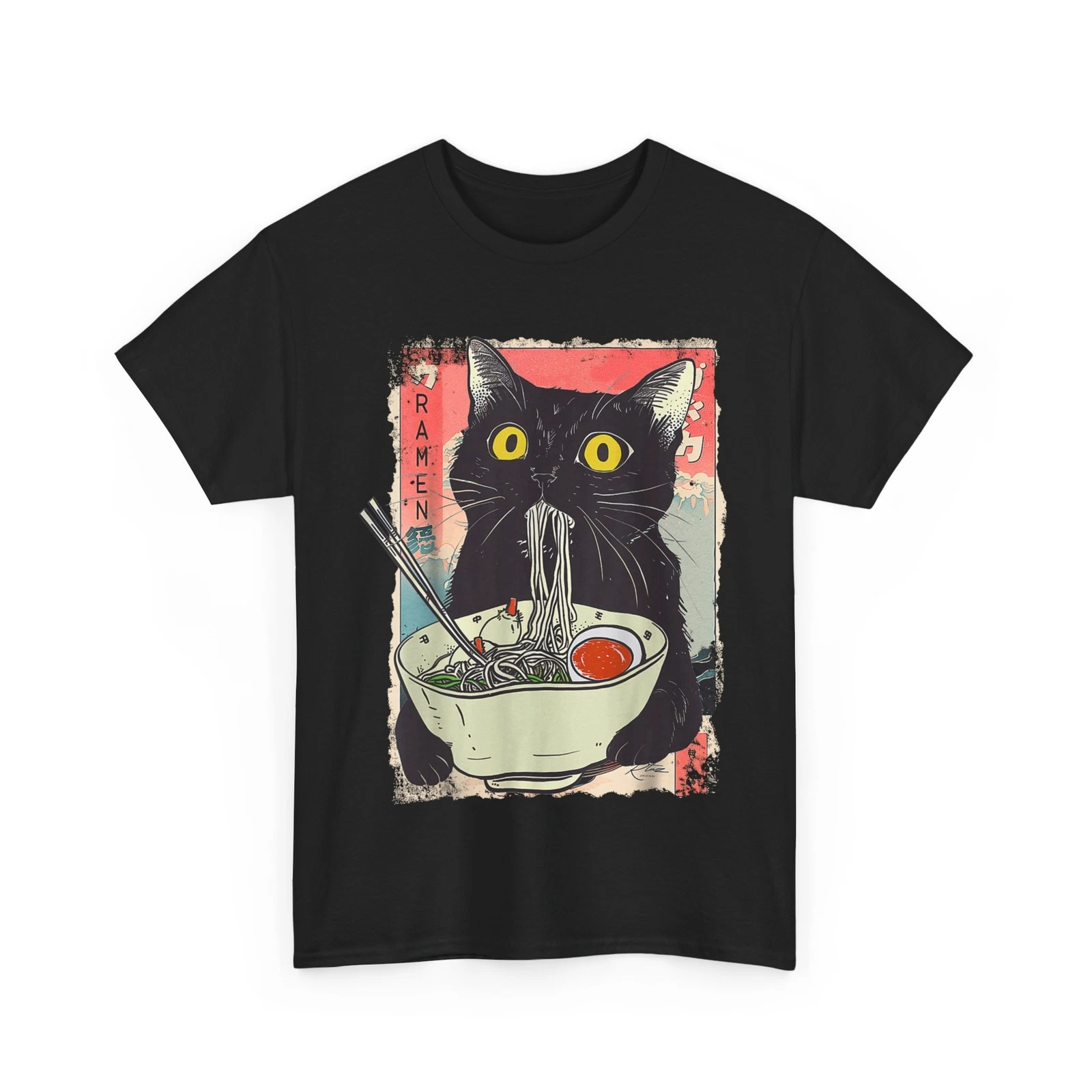 HOT Cat Ramen Japanese Funny Graphic Tees Kawaii Cat Anime T-Shirt ...