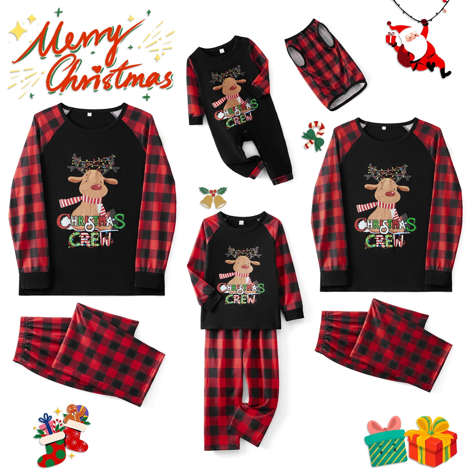 Women's Christmas Dinosaur Pajama Set - Red & Green Santa-saurus Family PJs, Snug Fit, 95% Cotton