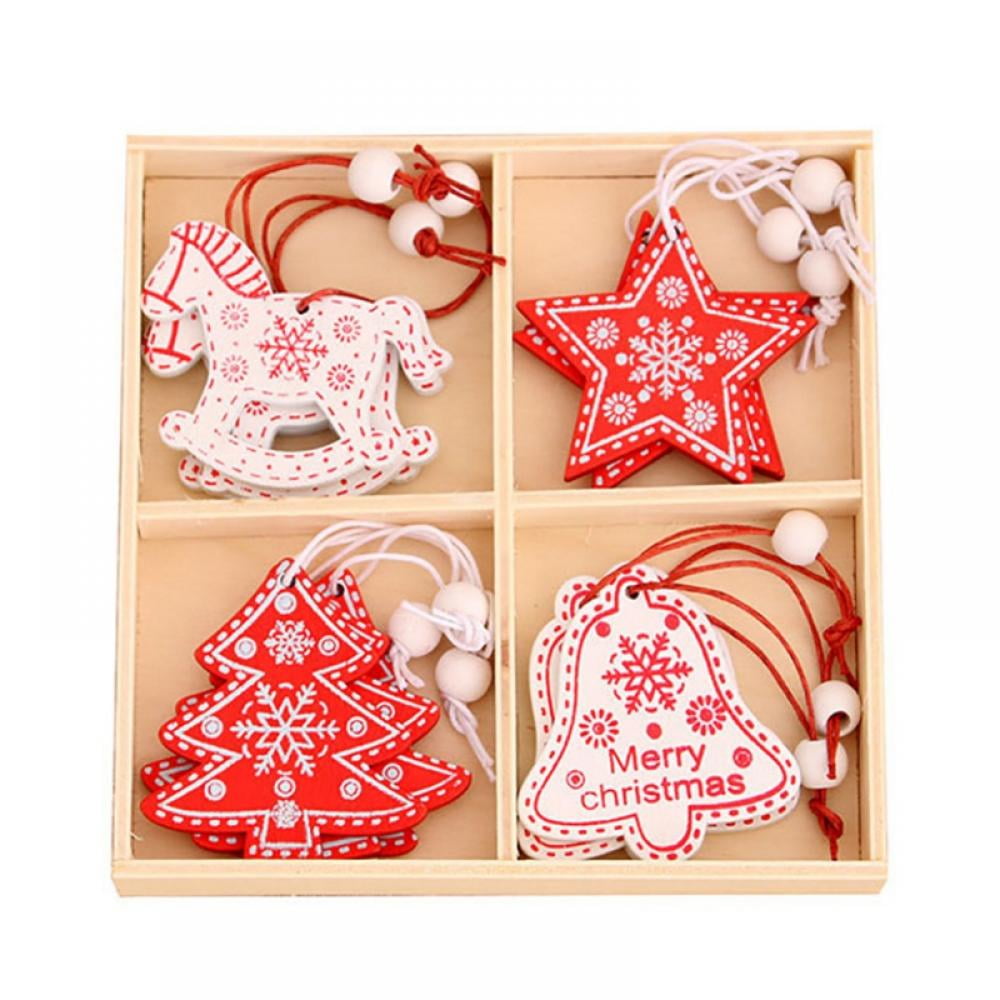 HOT DEALS Wooden Farmhouse Christmas Tree Ornaments Set of 4,Wooden Farmhouse Hanging Ornament