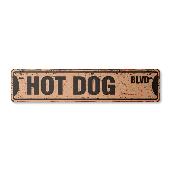 HOT DOG Vintage Plastic Street Sign stand lover restaurant vendor frank | Indoor/Outdoor |  18" Wide