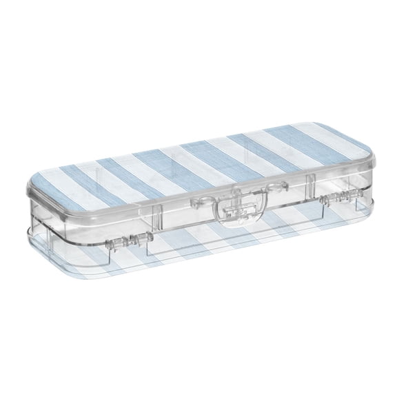 PET Pencil Cases with Removable Dividers, Blue and White Stripes, 21.2 Count