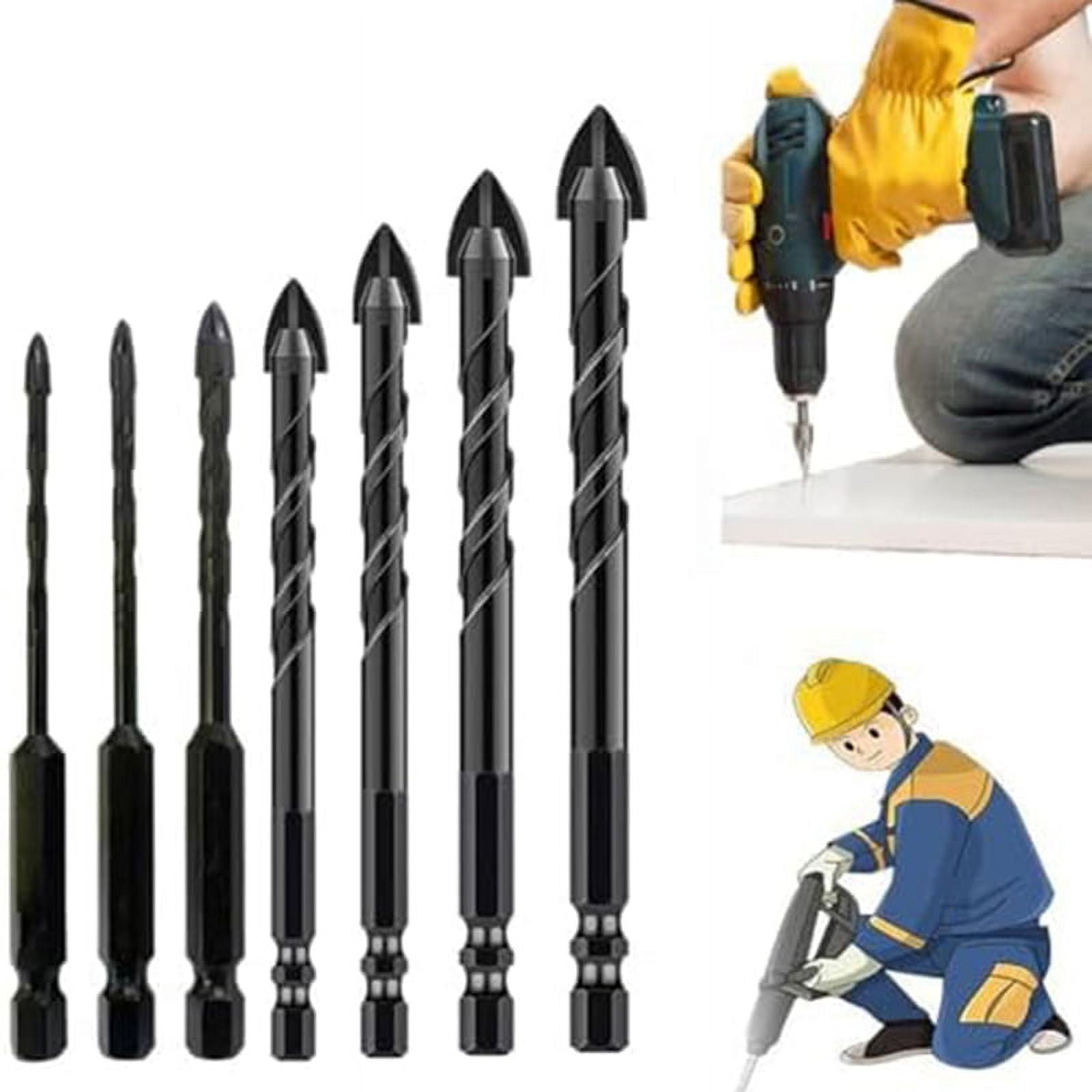 Eccentric Drill Bit Set - 5 Pcs Carbide Masonry Bits For Tile, Glass, Concrete & Wood - 6mm Hex Shank, High Strength