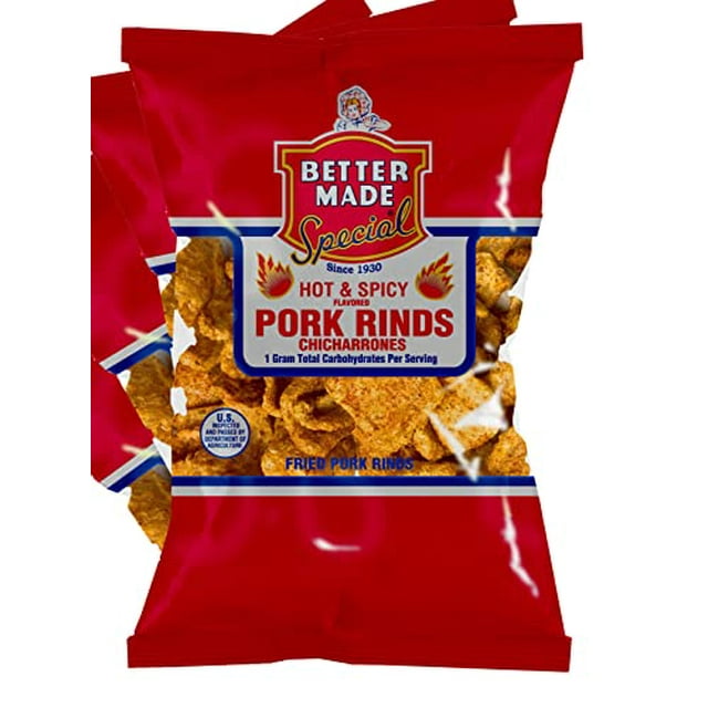 HOT Flavored Pork Rinds Chicharrones 8Pack 2.5Oz Bags 1G Carbs