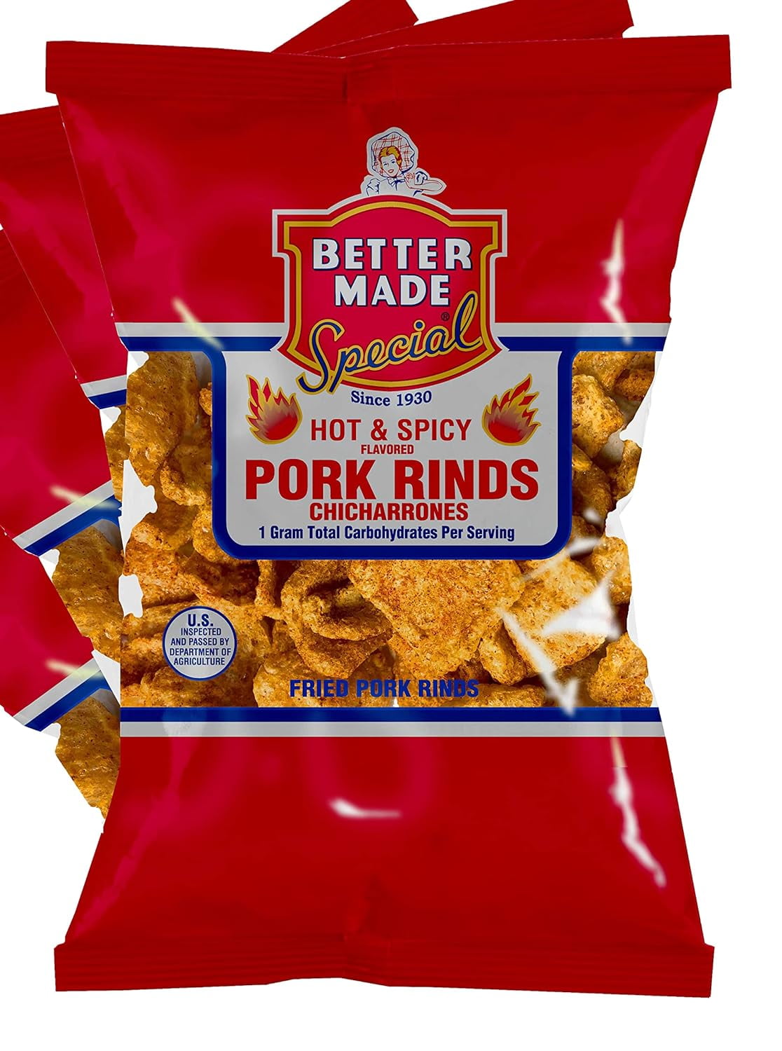 HOT Flavored Pork Rinds Chicharrones 8Pack 2.5Oz Bags 1G Carbs