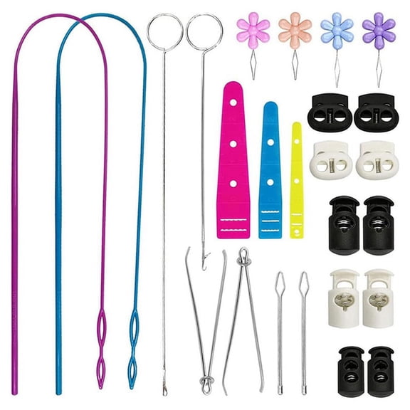 HOT Flexible Drawstring Threader Set with Stainless Steel Sewing Loop Hook Seam Tweezers Cord Lock