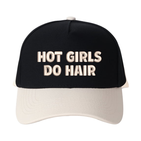 HOT GIRLS DO HAIR Letter Embroidered Color Block Trucker Hat Unisex Adjustable Cotton Breathable Fashion Cap for Travel Daily Wear