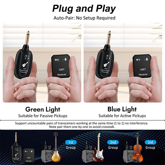HOT HOT A88T Wireless Guitar System Electric Pickup Audio Transmitter Receiver for Bass Violin