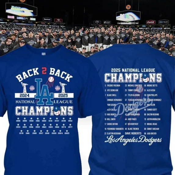 HOT HOT - Dodgers Back 2 Back Champions 2024-2025 Shirt All Size ,royal Color,Size XL