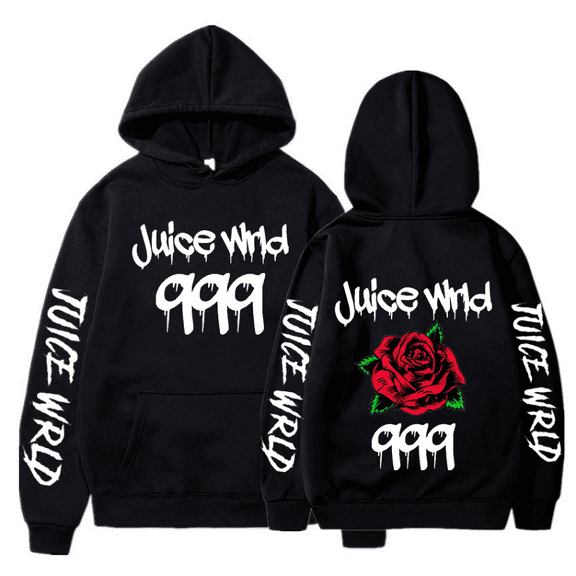 HOT NEW Juice Wrld Hoodie 999 Rose Print Pullover Hooded Music Rapper Fleece Hoodie Pullover