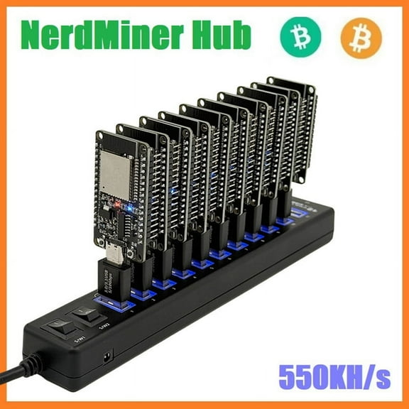 HOT NerdMiner Hub 550KH/S Solo Lottery Miner 10x55K Combo Kit Bitcoin BTC Asic Mining Crypto Station