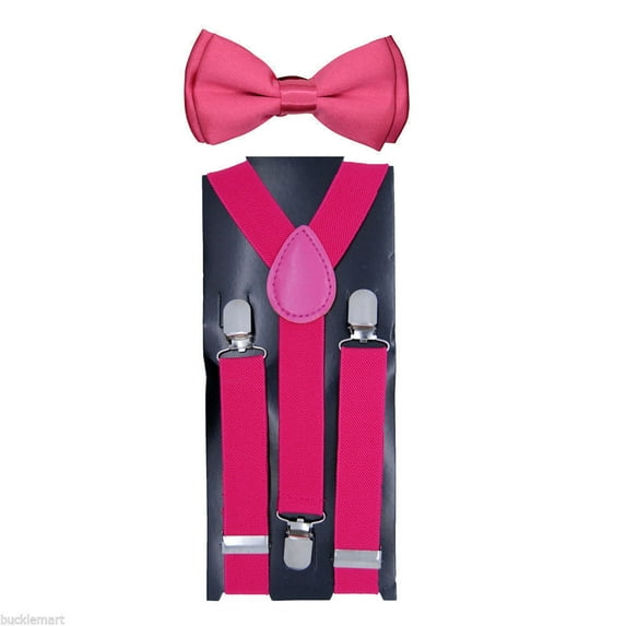 HOT PINK Toddler Kids Boys Girls Baby Suspenders and Bow Tie Matching Set Wedding
