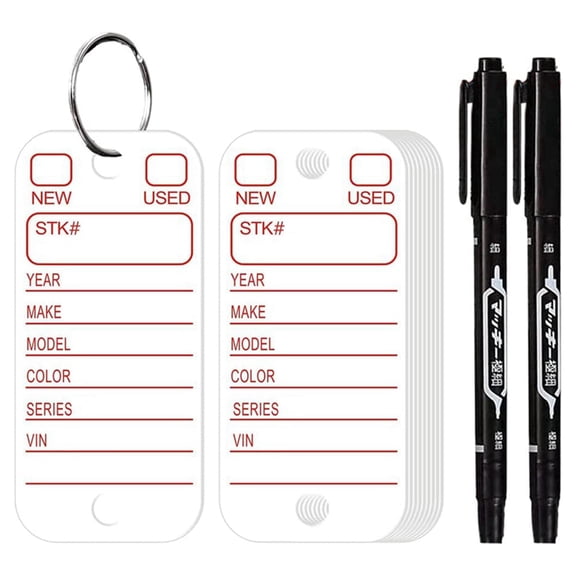 PVC Tags with Labels and Rings, Car Key Tags for Organization, Identifiers, and Luggage Tags with Markers 200PCS White