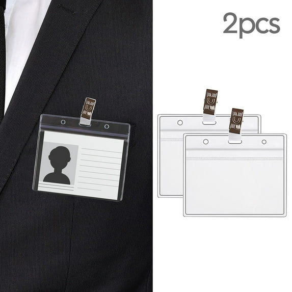 HOT SALE!! 2 Pcs Clear Badge Holder Clip Name Tags Horizontal PVC ID Holders for Badges Name with Clips