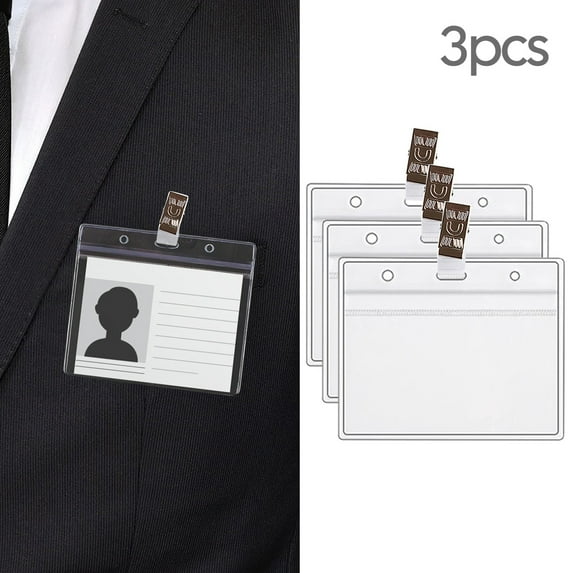 HOT SALE!! 3 Pcs Clear Badge Holder Clip Name Tags Horizontal PVC ID Holders for Badges Name with Clips