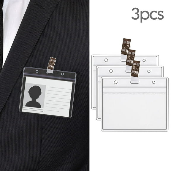 HOT SALE!! 3 Pcs Clear Badge Holder Clip Name Tags Horizontal PVC ID Holders for Badges Name with Clips