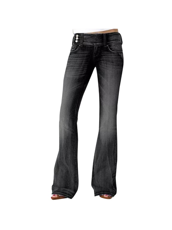 HOT SALE!Bell Bottom Jeans for Women Low Rise Flare Jeans Butt Lifting Jeans Mid 90S Bootcut Jeans Plus Size Wide Leg Pant Straight Leg Jeans for Women Ripped Low Waisted Jeans for Women Black S