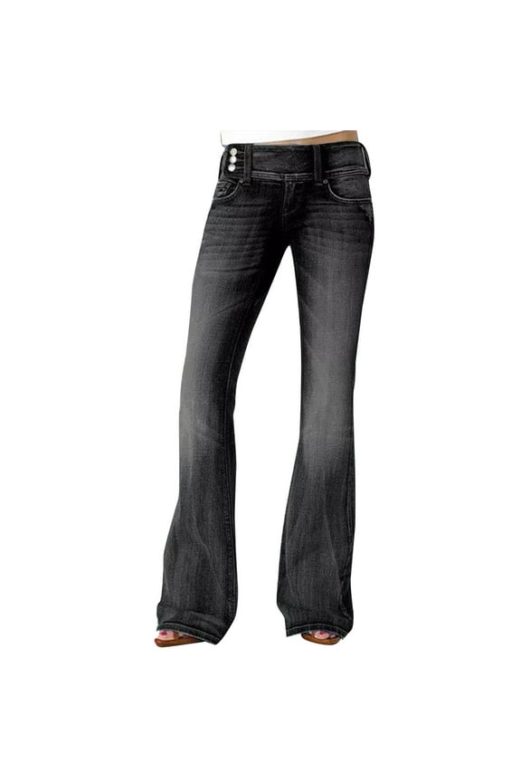 HOT SALE!Bell Bottom Jeans for Women Low Rise Flare Jeans Butt Lifting Jeans Mid 90S Bootcut Jeans Plus Size Wide Leg Pant Straight Leg Jeans for Women Ripped Low Waisted Jeans for Women Black S