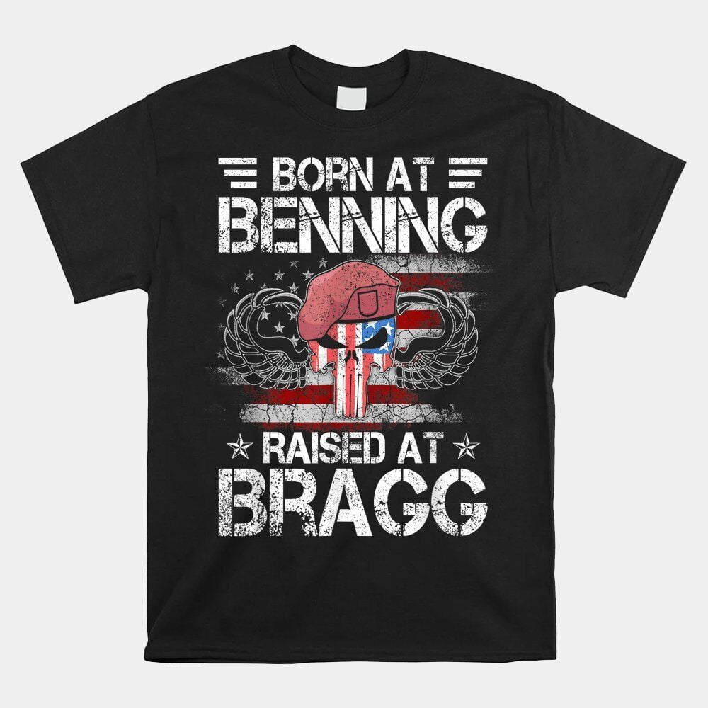 HOT SALE!! Born At Ft Benning Raised Fort Bragg Airborne Tshirt Size S