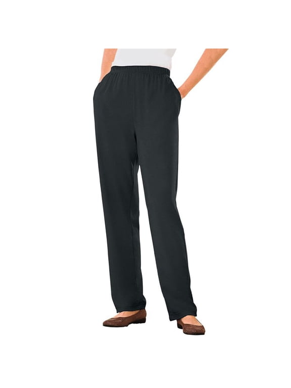HOT SALE!!Pants for Women 2025 TrendyWoman Within Plus Size Knit Straight Leg Pant Stretch Elastic Waist Petite & Tall High Waisted Ladies Slacks with Pockets Black 3Xl