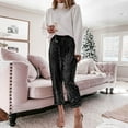 thumbnail image 1 of HOT SALE!!Pants for Women 2025 TrendyWomen's Sparkly Sequin Elastic Waist Paper Bag Jogger Lounge Pants with Drawstring Black M, 1 of 9