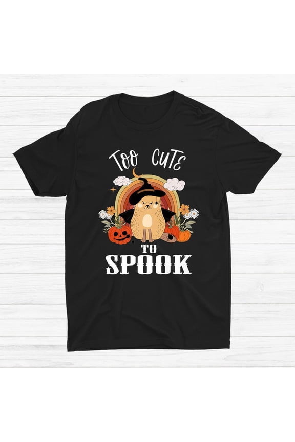 HOT SALE!! Too Cute To Spook Groovy Cat Halloween T-shirt Size S-5XL