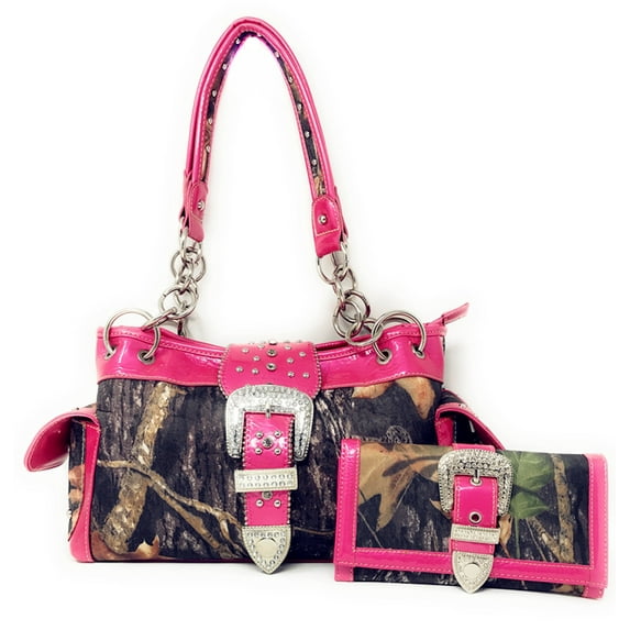 Western Rhinestone Camouflage Women's Handbag With Matching Wallet In Multi Collections