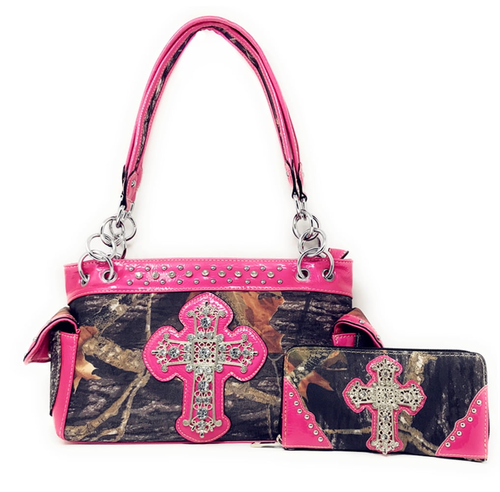HOT SALE Western Rhinestone Camouflage Handbag With Matching Wallet In Multi Collections
