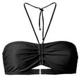 thumbnail image 1 of HOT SALE!!Women's Strapless Bandeau Bikini Top Ruched Swimsuits Solid Color Push Up Padded Bathing Suits Swim Tops Women's Summer Mix & Plain Bikini Bandeau Top Swimwear Beachwear Black L, 1 of 2