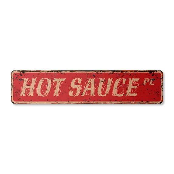 HOT SAUCE Vintage Aluminum Street Sign collector wings peppers spice spicy rustic metal tin | Indoor/Outdoor |  30" Wide