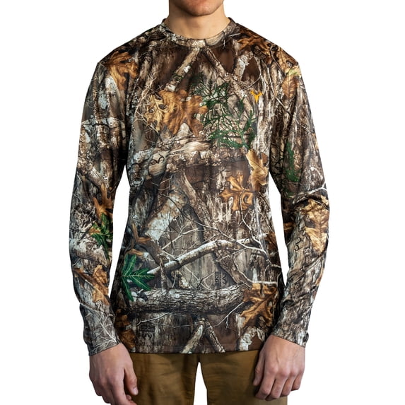 HOT SHOT Men's Camo Hunting Lightweight Performance Long Sleeve Shirt - Realtree Edge, Large