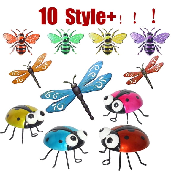 Hanging Metal Ladybug Garden Decor, Colorful Outdoor Wall Sculptures Yard Art, Durable Metal Fence Decorations for Patio Backyard Porch Tree Wall Decoration, Great Gardening Gift(Pink)