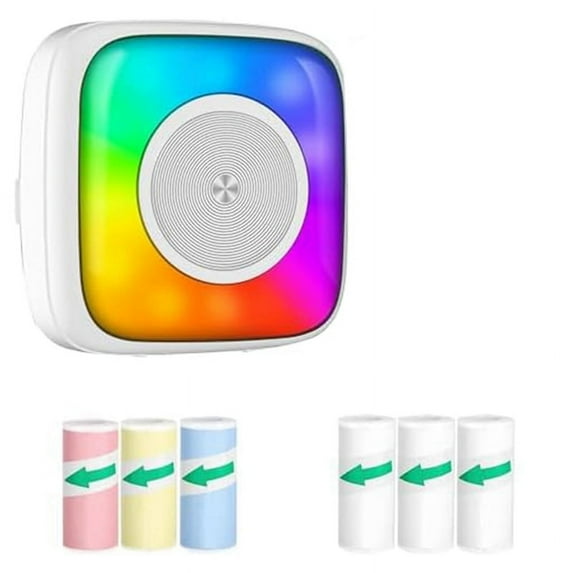 HOT Sticker Printer Print 6 Rolls with 7 Color Lighting Mode, Compatible IOS and Android