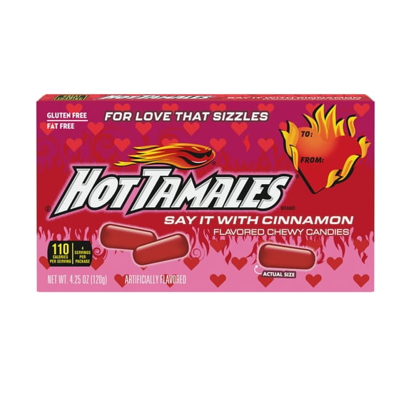HOT TAMALES Fierce Cinnamon Chewy Candy, 4.25 Oz Valentines Sizzle Theater Box, 1 Count