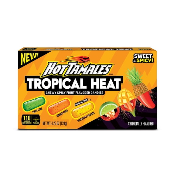 HOT TAMALES Tropical Heat Chewy Candy, 4.25 ounce Theater Box