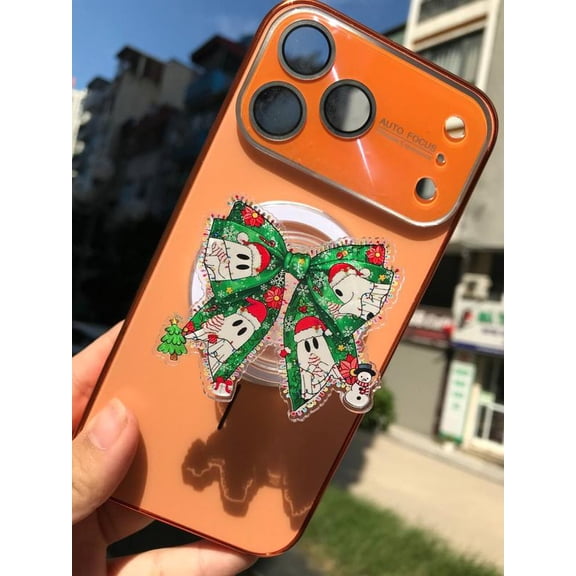 HOT TRENDING Xmas Cat Bow Phone Holder - Aesthetic Orange Case Upgrade for Holiday Vibes