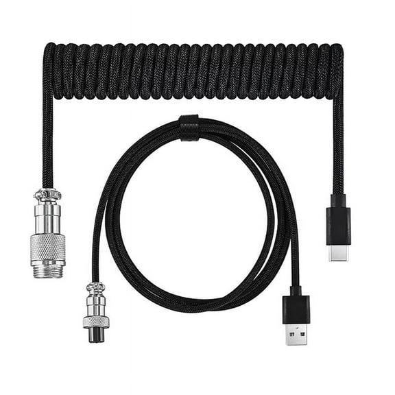 Usb Keyboard Cable Black Coiled Type C DIY Aviation Plug Connector Gaming