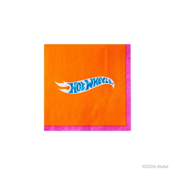 Hot Wheels X Bonjour Fte Orange Flame Cocktail Paper Napkins, Disposable Party Supplies, 20 Count, Small, Beverage Size, Birthday Party