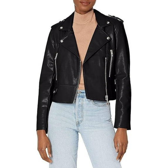 HOT! Women's Genuine Black Lambskin Leather Jacket Slim Fit Biker Collared jacket Coat W387