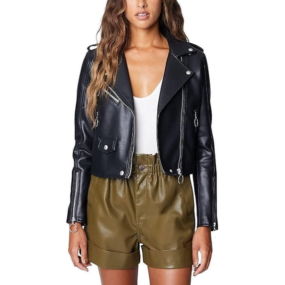 HOT! Women's Genuine Black Lambskin Leather Jacket Slim Fit Biker jacket Coat W437