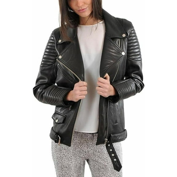 HOT! Women's Genuine Black Quilted Lambskin Leather Jacket Slim Fit Biker jacket Coat W449