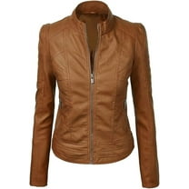 HOT! Women's Genuine Brown Lambskin Leather Jacket Slim Fit Biker jacket Coat W268