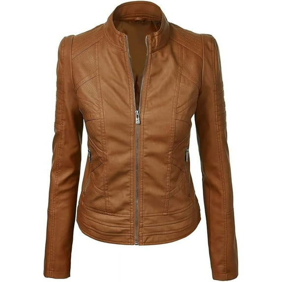 HOT! Women's Genuine Brown Lambskin Leather Jacket Slim Fit Biker jacket Coat W268