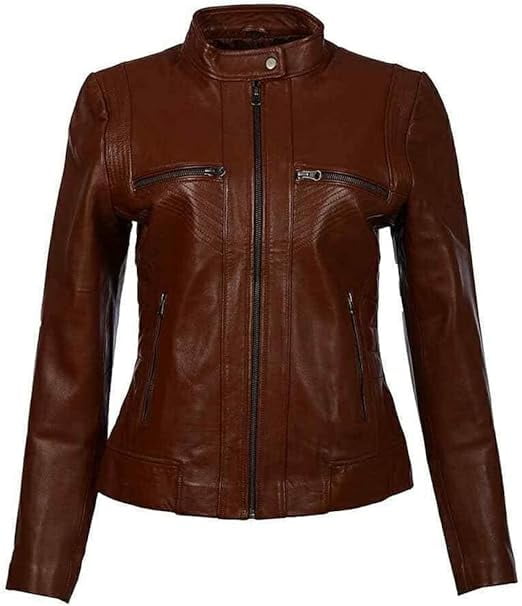 Women's Brown Lambskin Leather Jacket main image 1