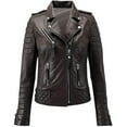 thumbnail image 1 of HOT! Women's Genuine Brown Lambskin Quilted Leather Jacket Slim Fit Biker jacket Coat W186, 1 of 3