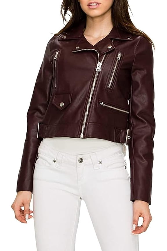 HOT Women's Genuine Brown Lambskin Real Leather Jacket Stylish Collared Biker Coat W197