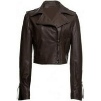 HOT Women's Genuine Brown Lambskin Real Leather Jacket Stylish Collared Biker Coat W351