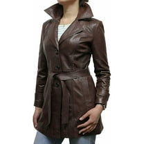 HOT Women's Genuine Brown Lambskin Real Leather Jacket Stylish Collared Biker Long Coat W364