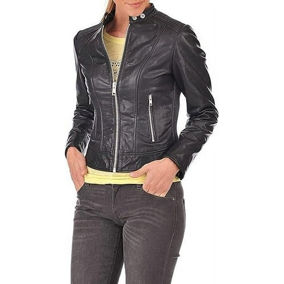 HOT! Women's Genuine Lambskin Leather Jacket Slim Fit Biker Black jacket Coat W678