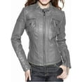 thumbnail image 1 of HOT! Women's Genuine Lambskin Leather Jacket Slim Fit Biker Gray jacket Coat W552, 1 of 3