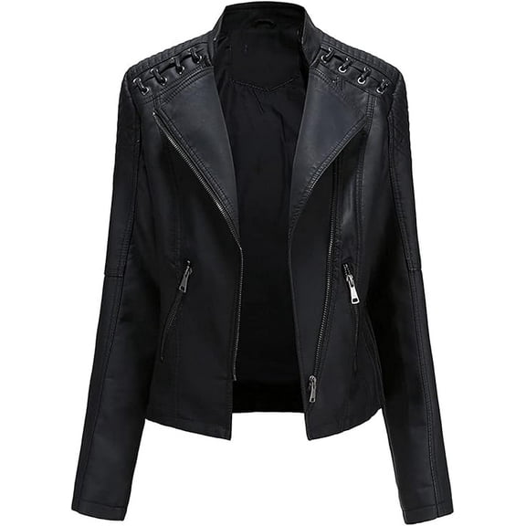 HOT Women's Genuine Lambskin Real Black Leather Jacket Stylish Biker Coat W218